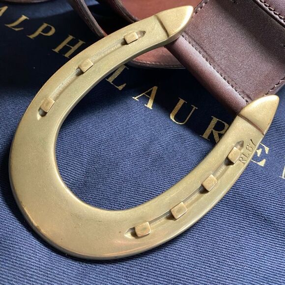 Ralph Lauren * Made in Italy Equestrian Inspired Brown Vachetta Horseshoe Belt main image 13
